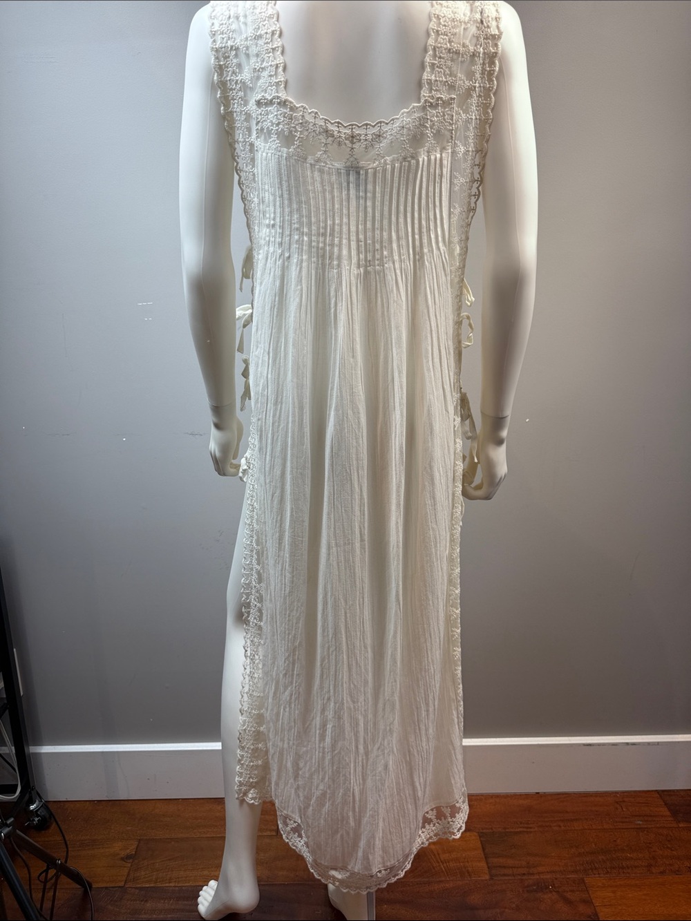 Anthropologie White Lace Trim Maxi Dress Cover Up One Size Boho - Picture 5 of 7